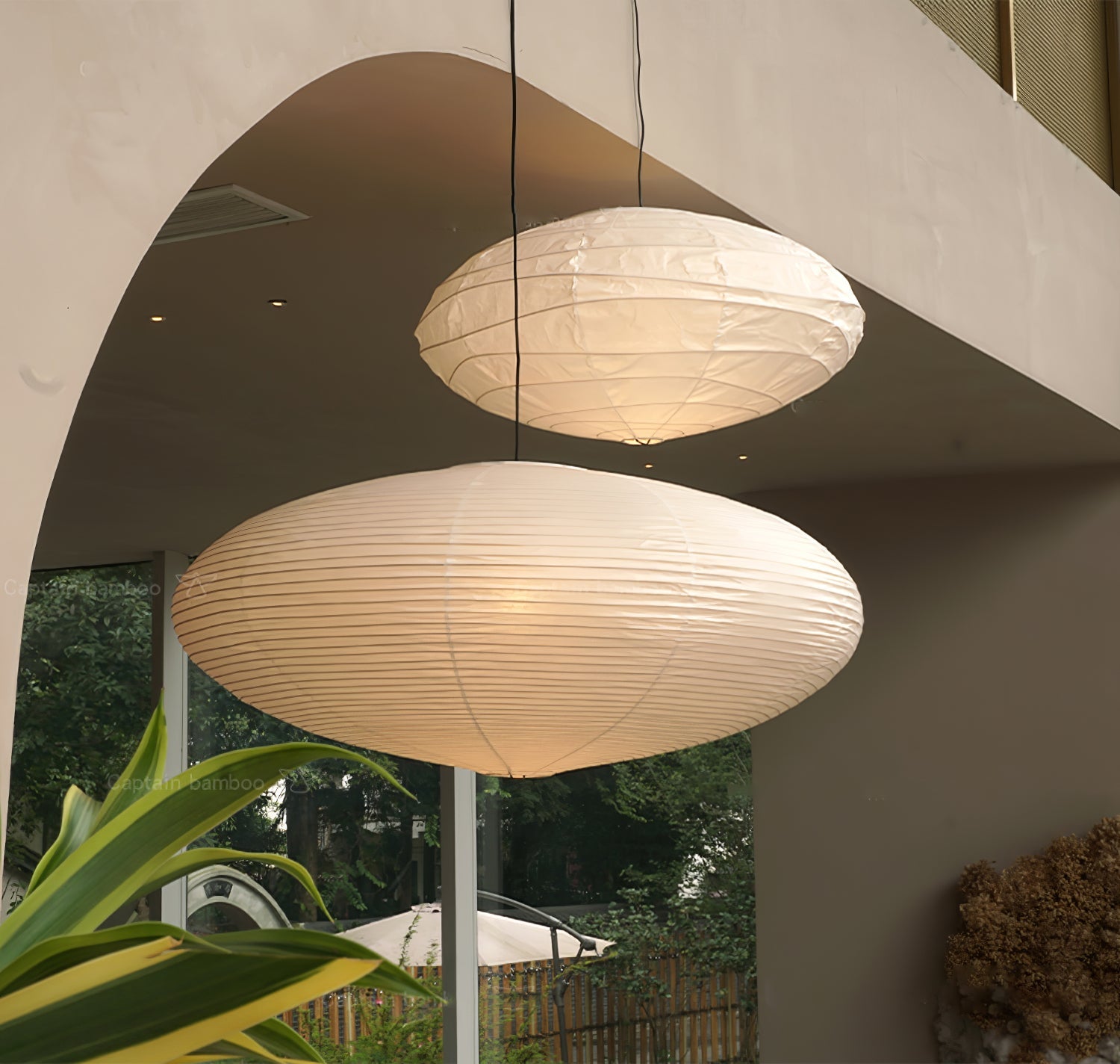 Hanglamp Japandi Washi Papier met Ovale Kap en Verstelbare Kabel
