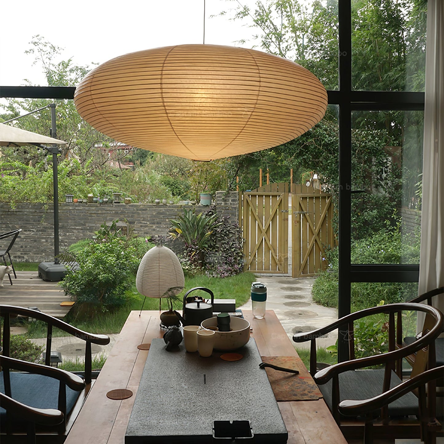 Hanglamp Japandi Washi Papier met Ovale Kap en Verstelbare Kabel