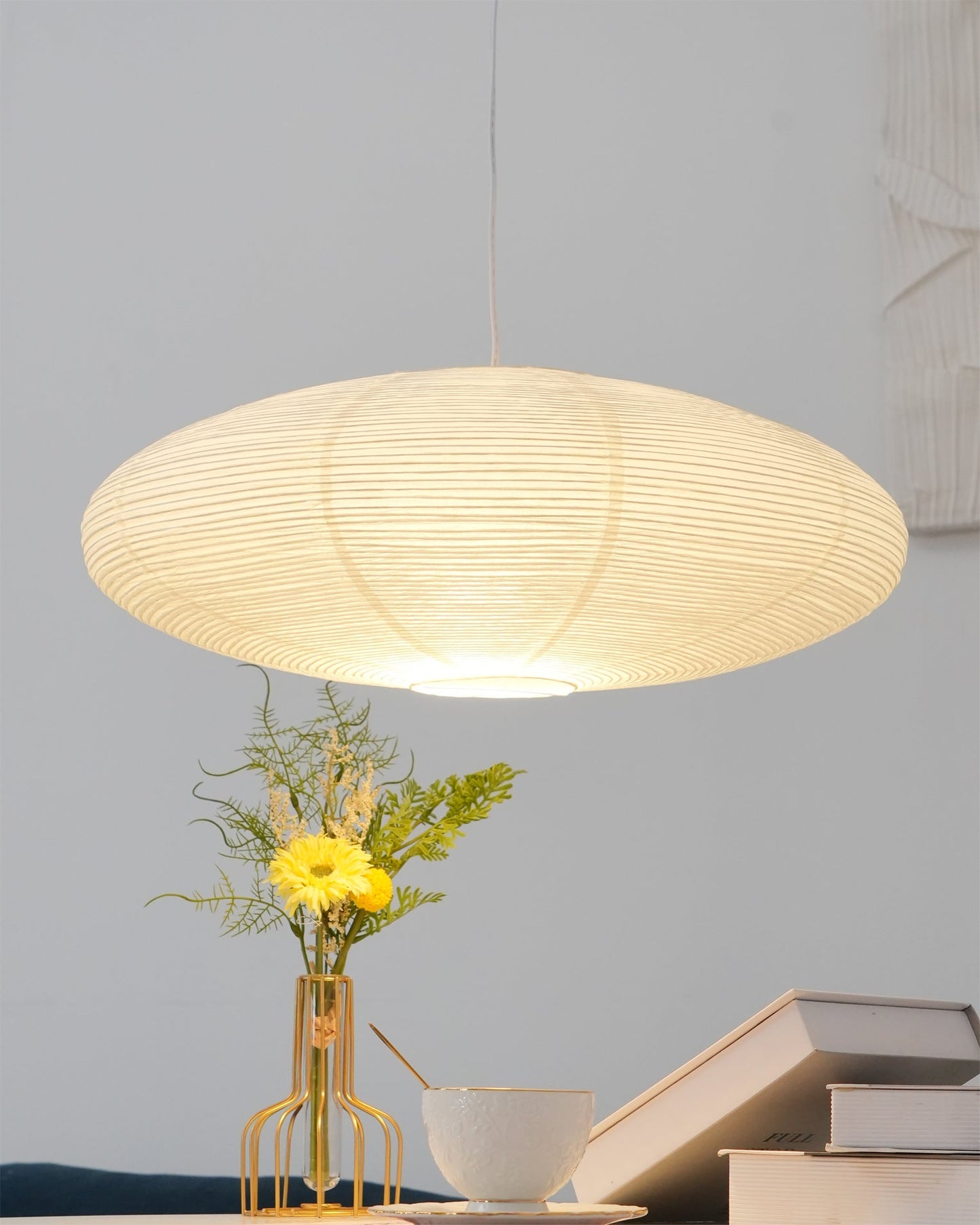 Hanglamp Japandi Washi Papier met Ovale Kap en Verstelbare Kabel