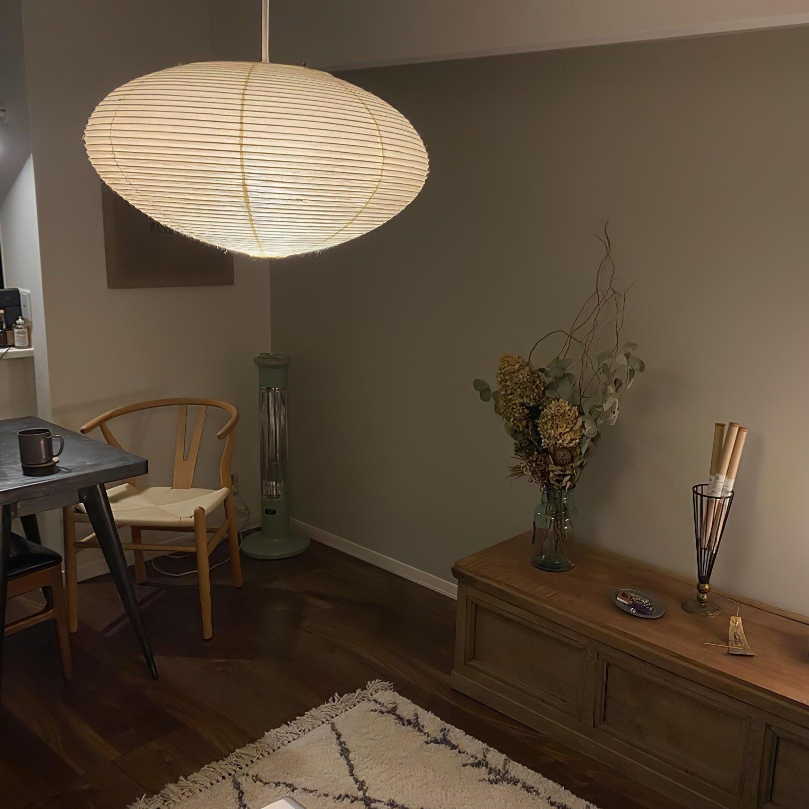 Hanglamp Japandi Washi Papier met Ovale Kap en Verstelbare Kabel