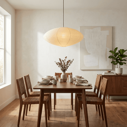 Hanglamp Japandi Washi Papier met Ovale Kap en Verstelbare Kabel