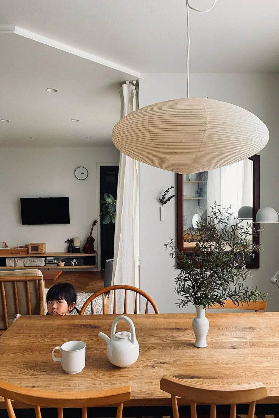 Hanglamp Japandi Washi Papier met Ovale Kap en Verstelbare Kabel
