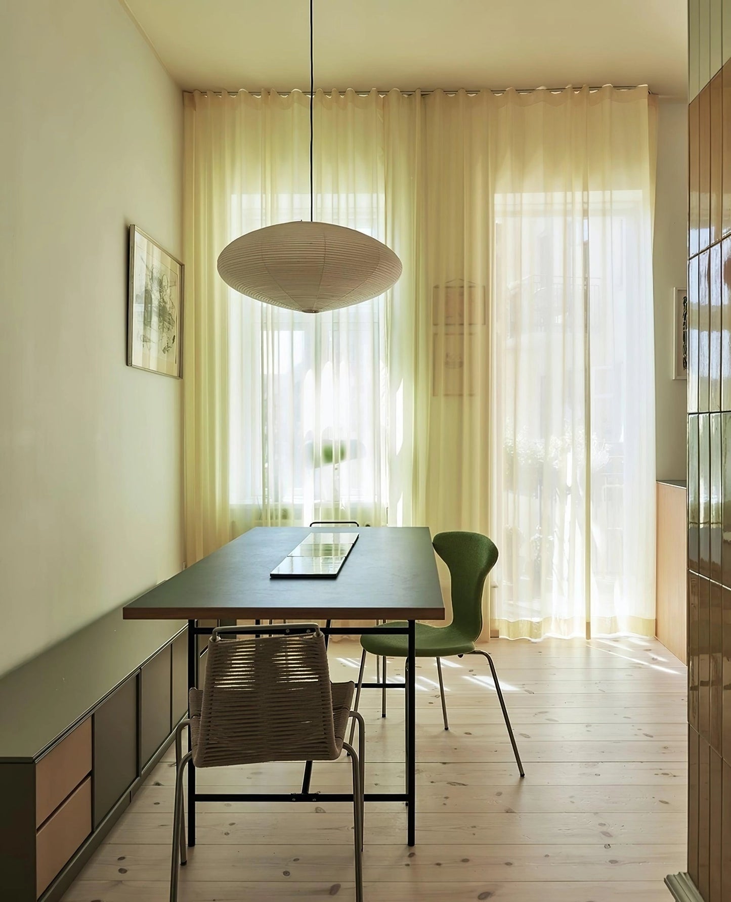 Hanglamp Japandi Washi Papier met Ovale Kap en Verstelbare Kabel