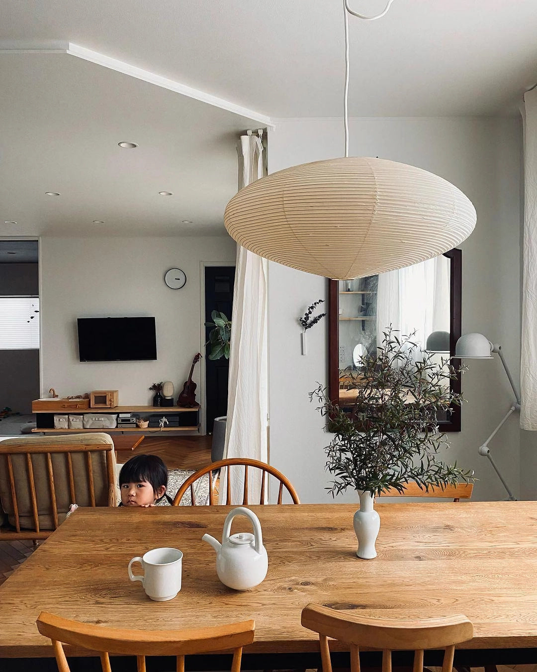 Hanglamp Japandi Washi Papier met Ovale Kap en Verstelbare Kabel