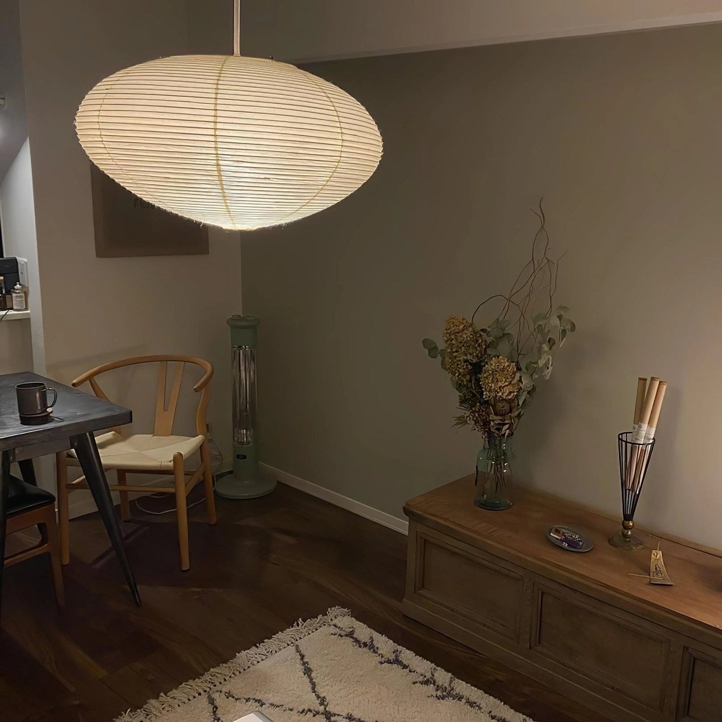 Hanglamp Japandi Washi Papier met Ovale Kap en Verstelbare Kabel