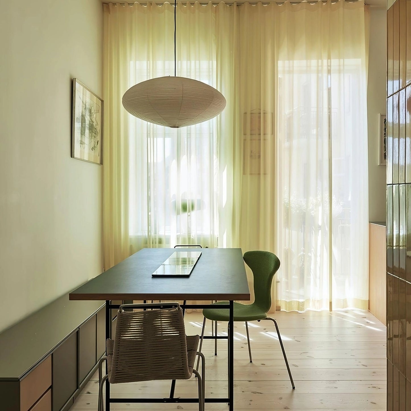 Hanglamp Japandi Washi Papier met Ovale Kap en Verstelbare Kabel