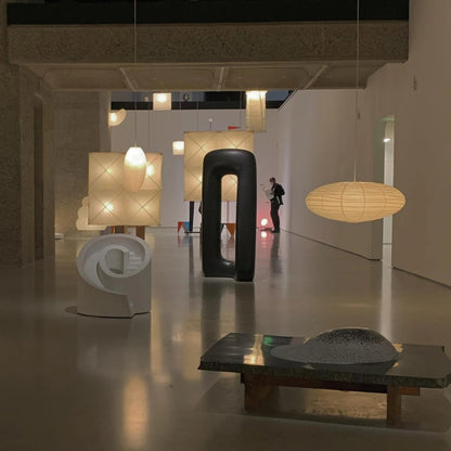 Hanglamp Japandi Washi Papier met Ovale Kap en Verstelbare Kabel