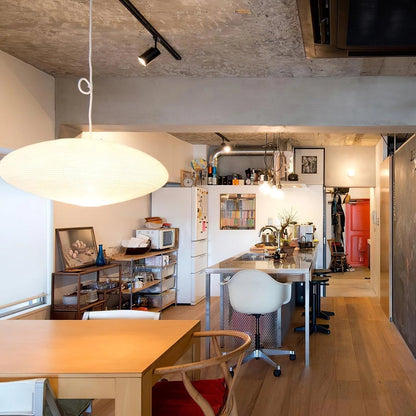 Hanglamp Japandi Washi Papier met Ovale Kap en Verstelbare Kabel