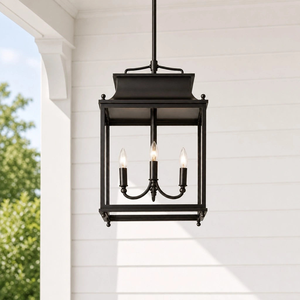 Hanglamp Klassiek Lantaarn met Helder Glas en 4 Lichtpunten voor Buiten ##POS:12##
