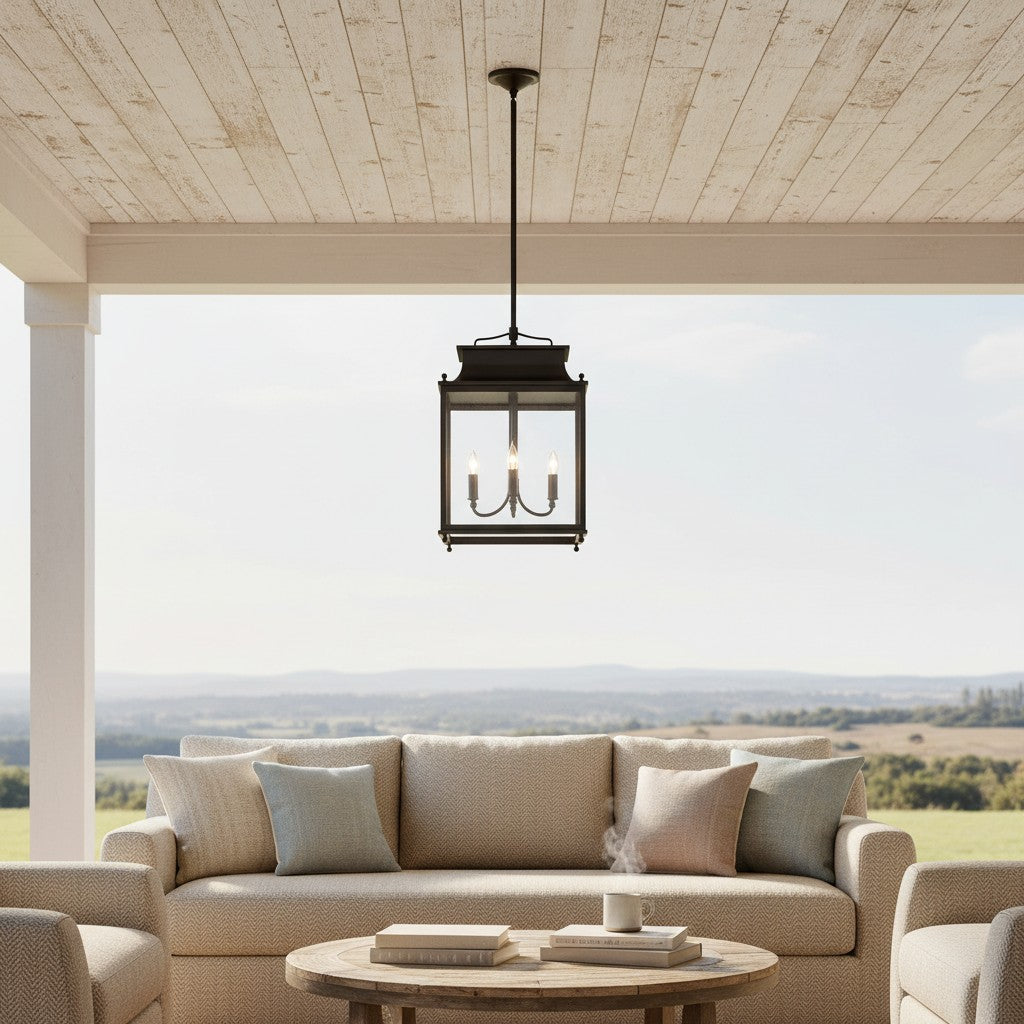 Hanglamp Klassiek Lantaarn met Helder Glas en 4 Lichtpunten voor Buiten