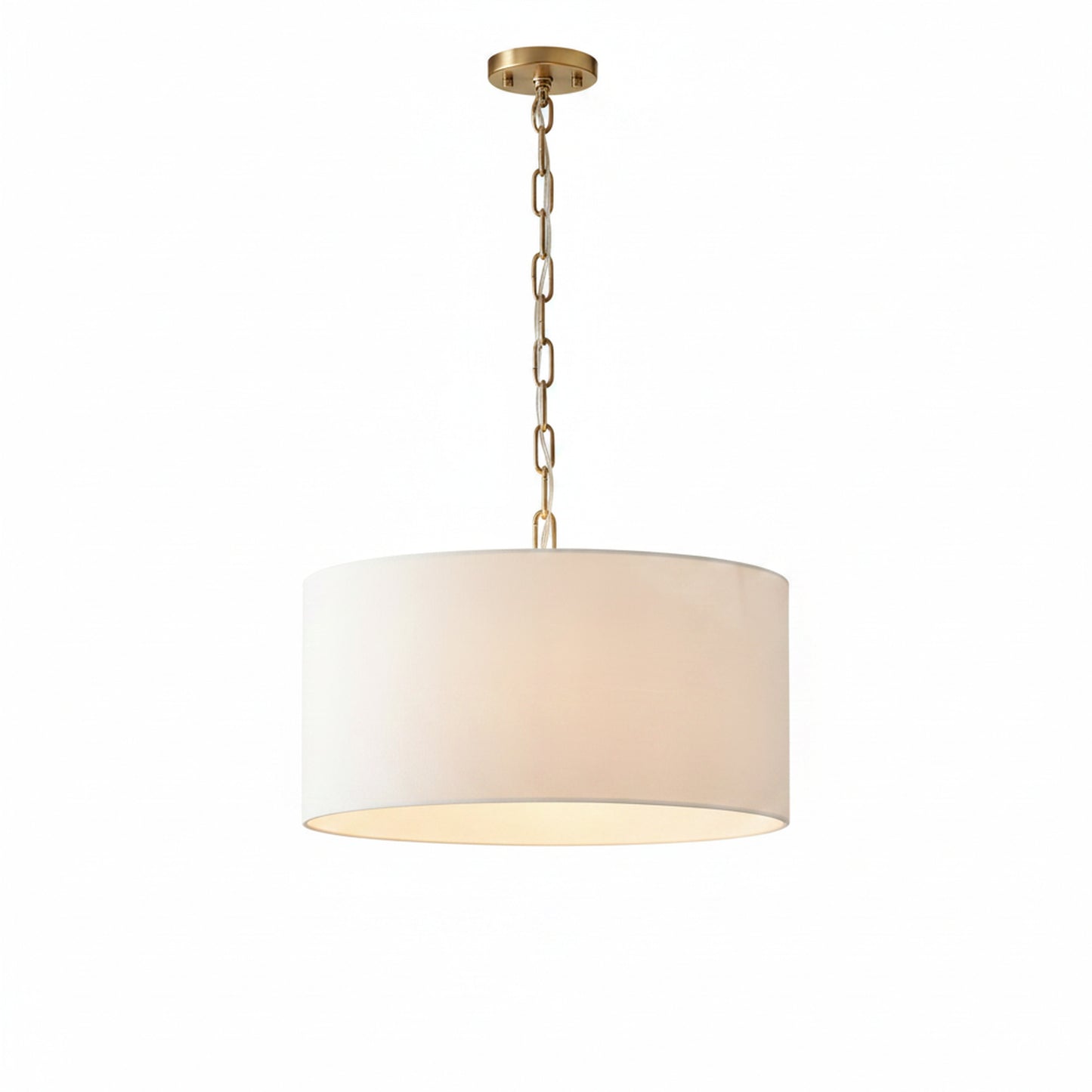 Hanglamp Landelijk met Ronde Stoffen Kap en Messing Ketting