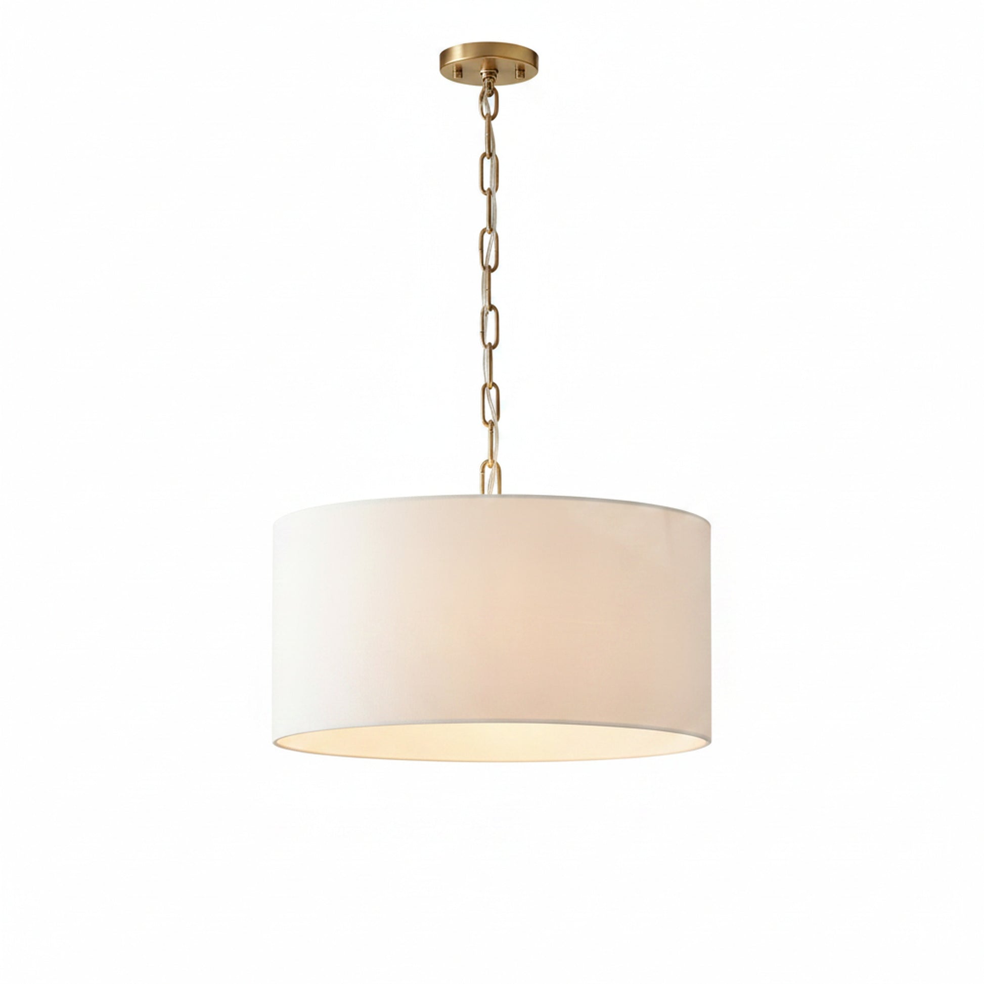 Hanglamp Landelijk met Ronde Stoffen Kap en Messing Ketting