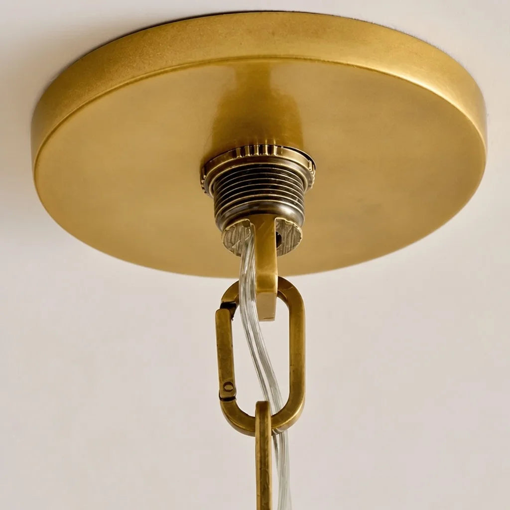 Hanglamp Landelijk met Ronde Stoffen Kap en Messing Ketting