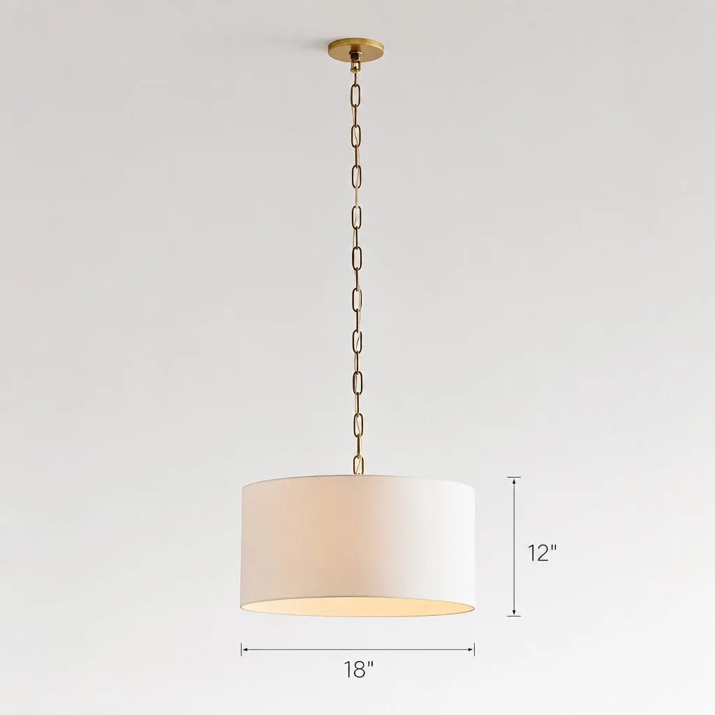 Hanglamp Landelijk met Ronde Stoffen Kap en Messing Ketting