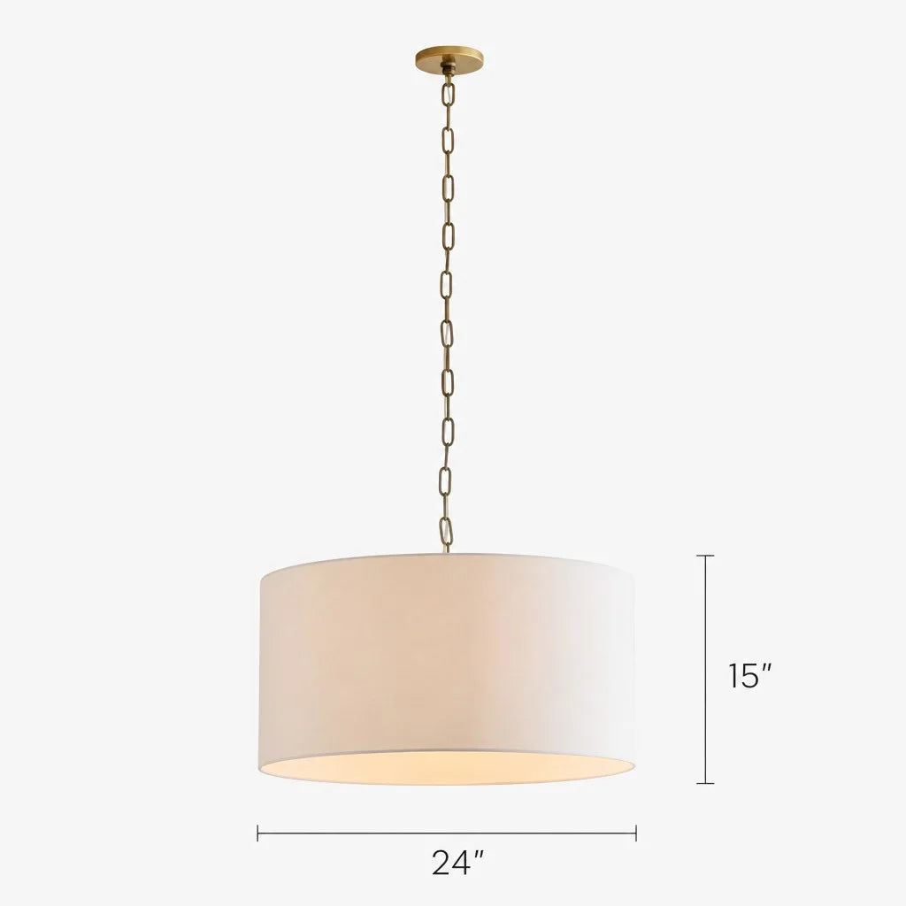 Hanglamp Landelijk met Ronde Stoffen Kap en Messing Ketting