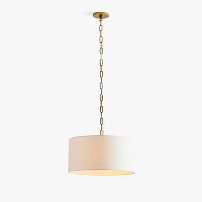 Hanglamp Landelijk met Ronde Stoffen Kap en Messing Ketting