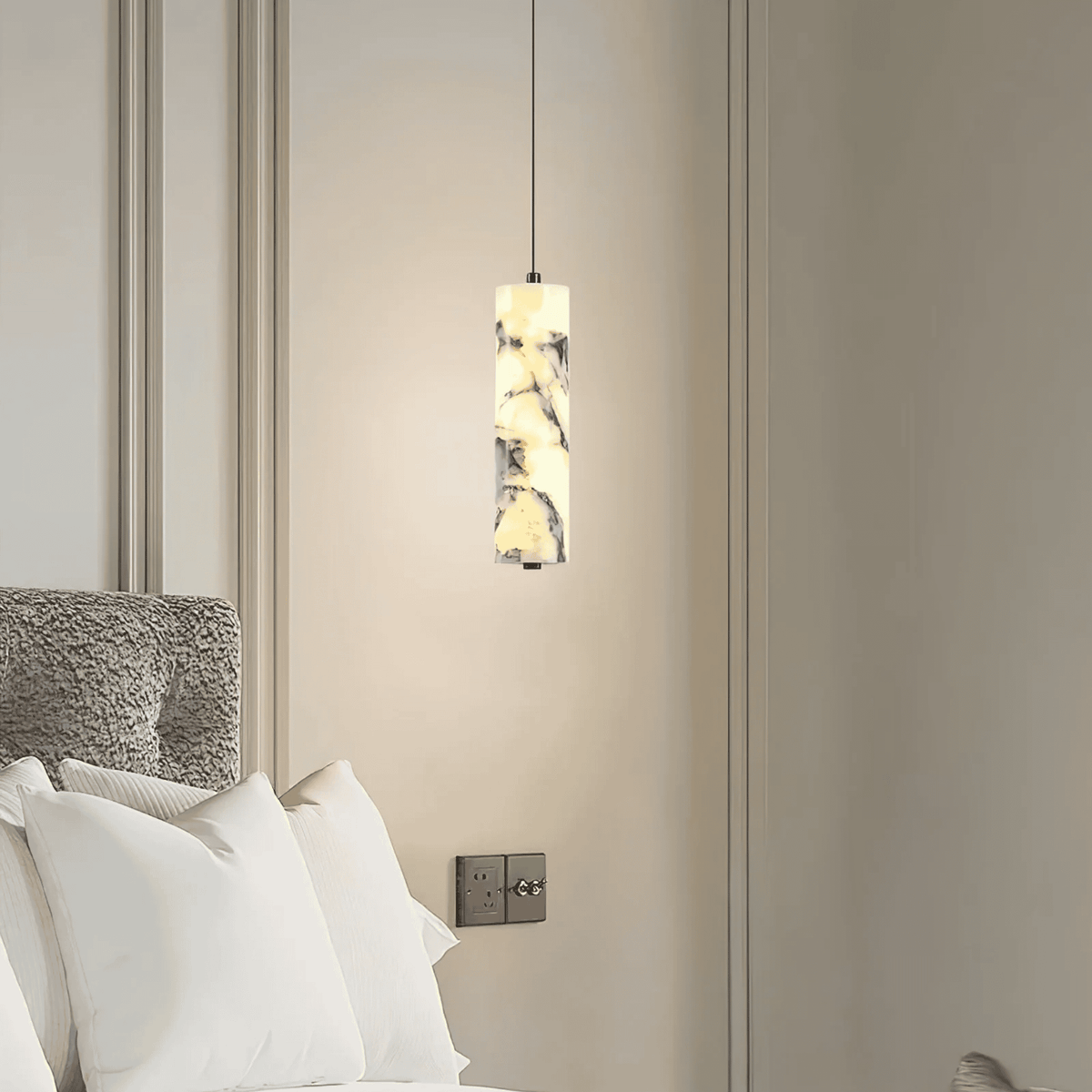 Hanglamp Minimalistisch met Cilindervormige Natuursteen Kap en Verstelbare Hoogte