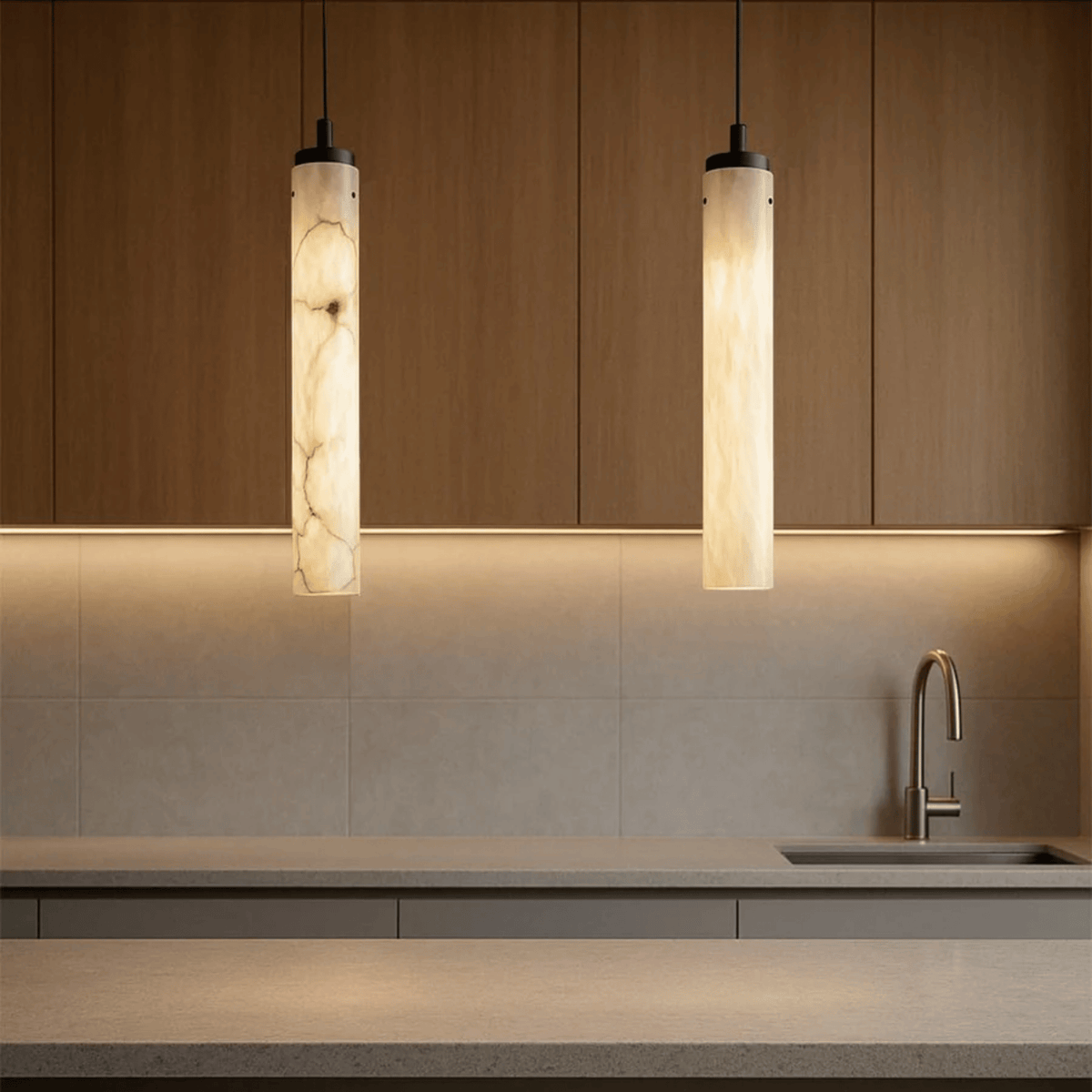 Hanglamp Minimalistisch met Cilindervormige Natuursteen Kap en Verstelbare Hoogte