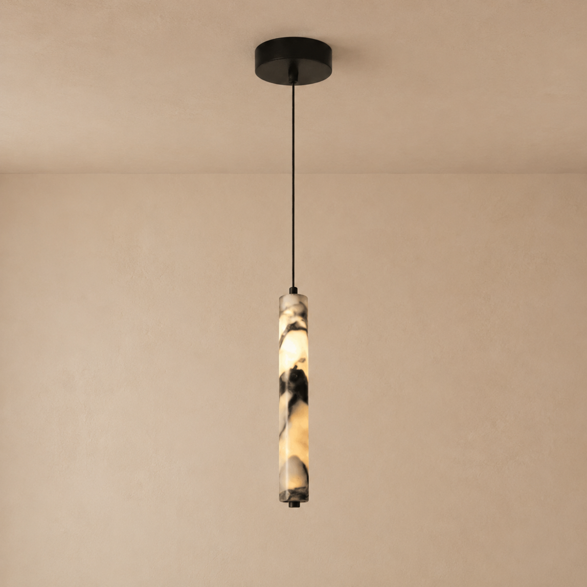 Hanglamp Minimalistisch met Cilindervormige Natuursteen Kap en Verstelbare Hoogte