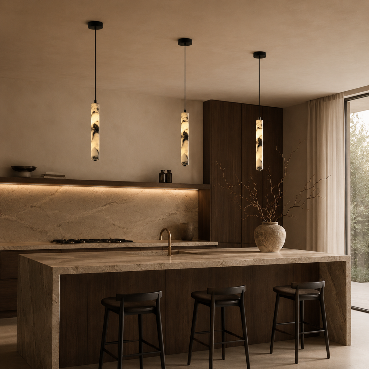Hanglamp Minimalistisch met Cilindervormige Natuursteen Kap en Verstelbare Hoogte