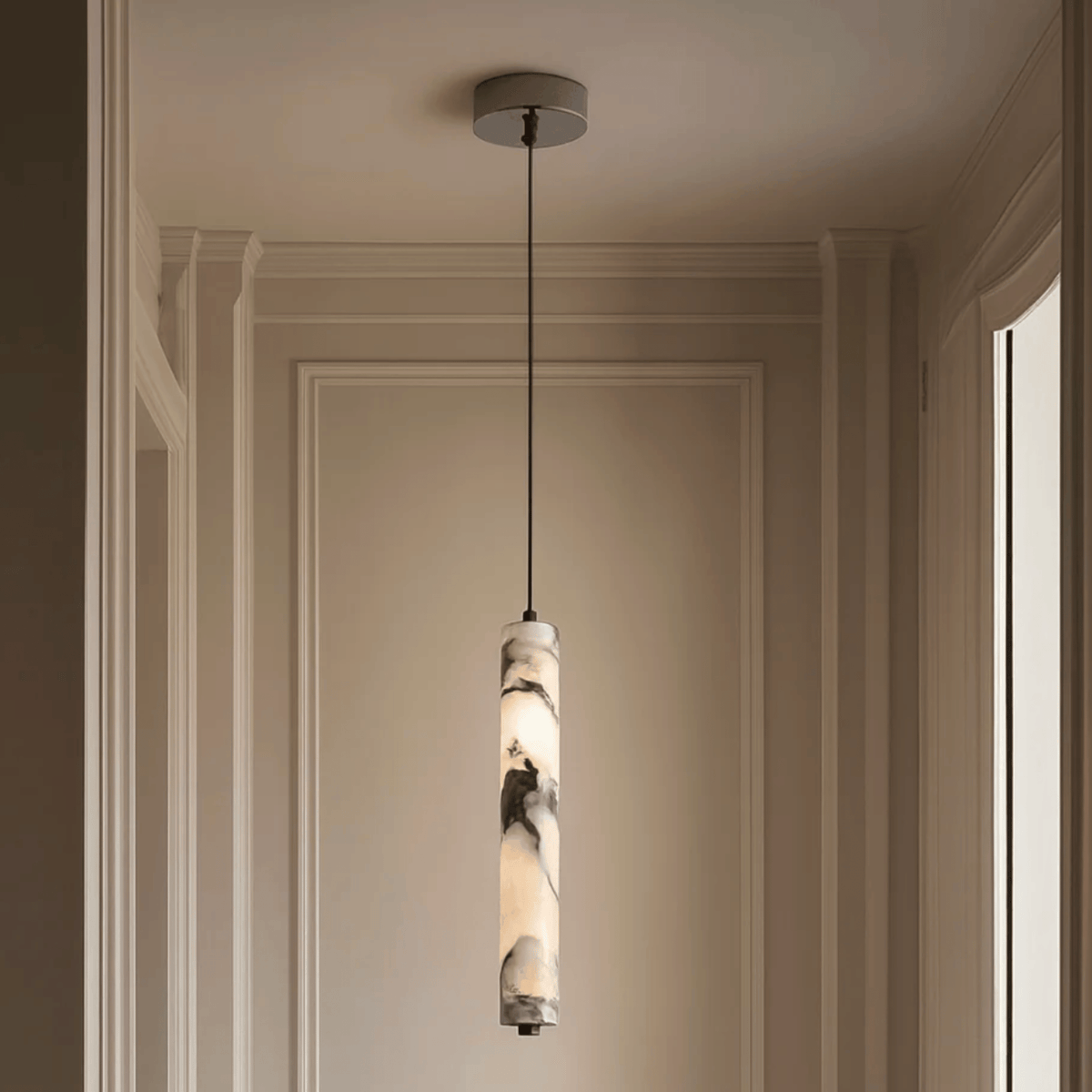 Hanglamp Minimalistisch met Cilindervormige Natuursteen Kap en Verstelbare Hoogte