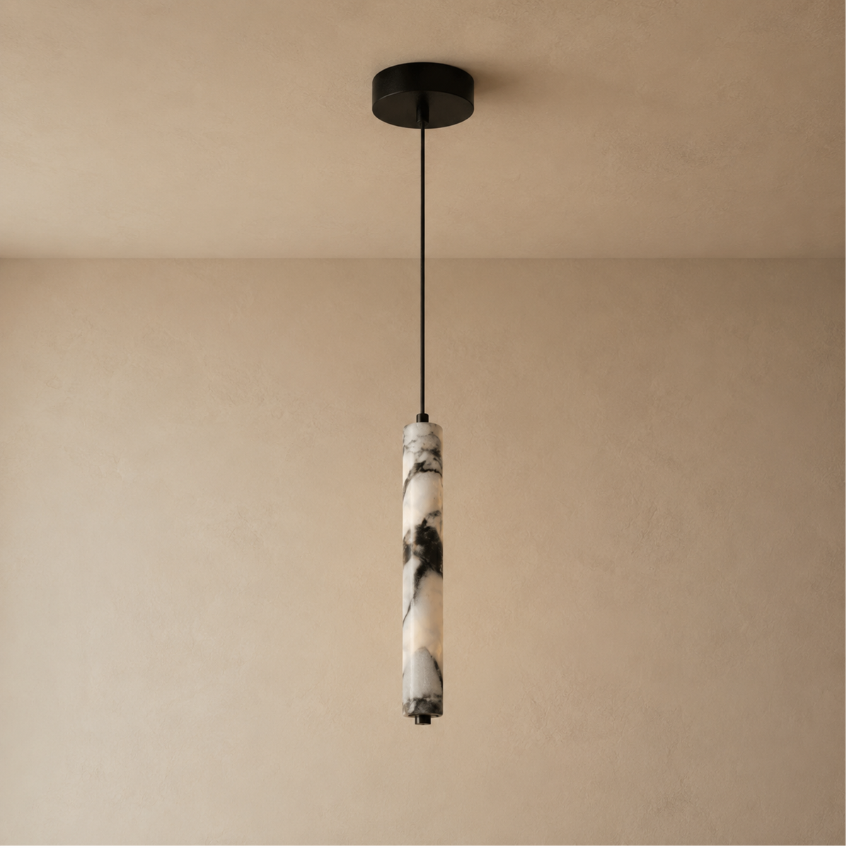 Hanglamp Minimalistisch met Cilindervormige Natuursteen Kap en Verstelbare Hoogte