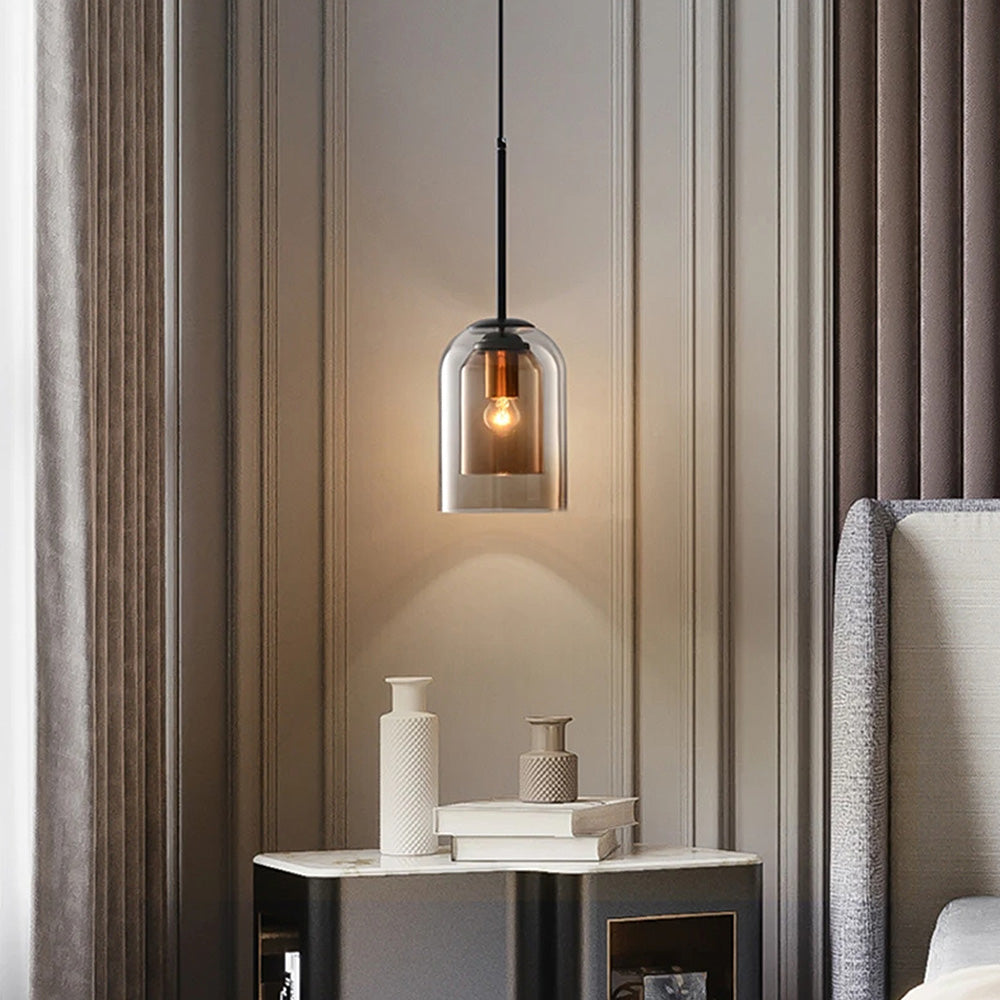 Hanglamp Minimalistisch met Dubbele Glazen Kap en E14 Fitting