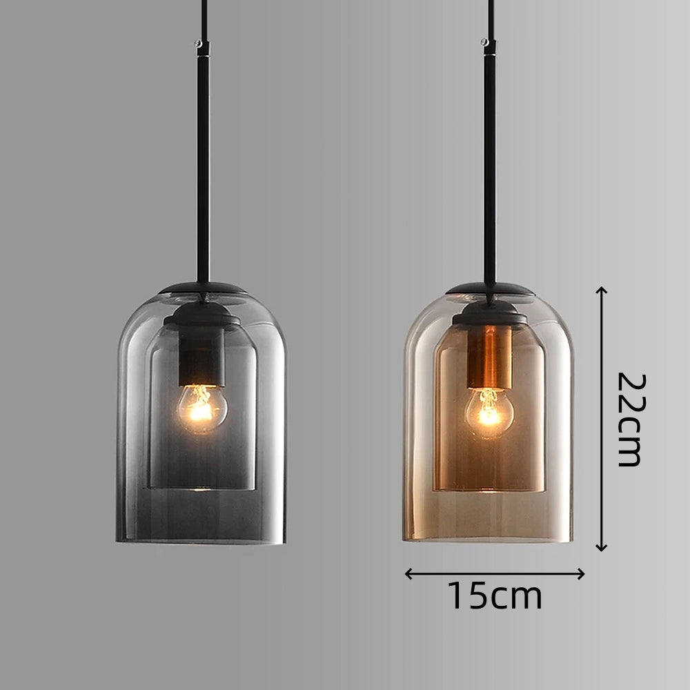 Hanglamp Minimalistisch met Dubbele Glazen Kap en E14 Fitting