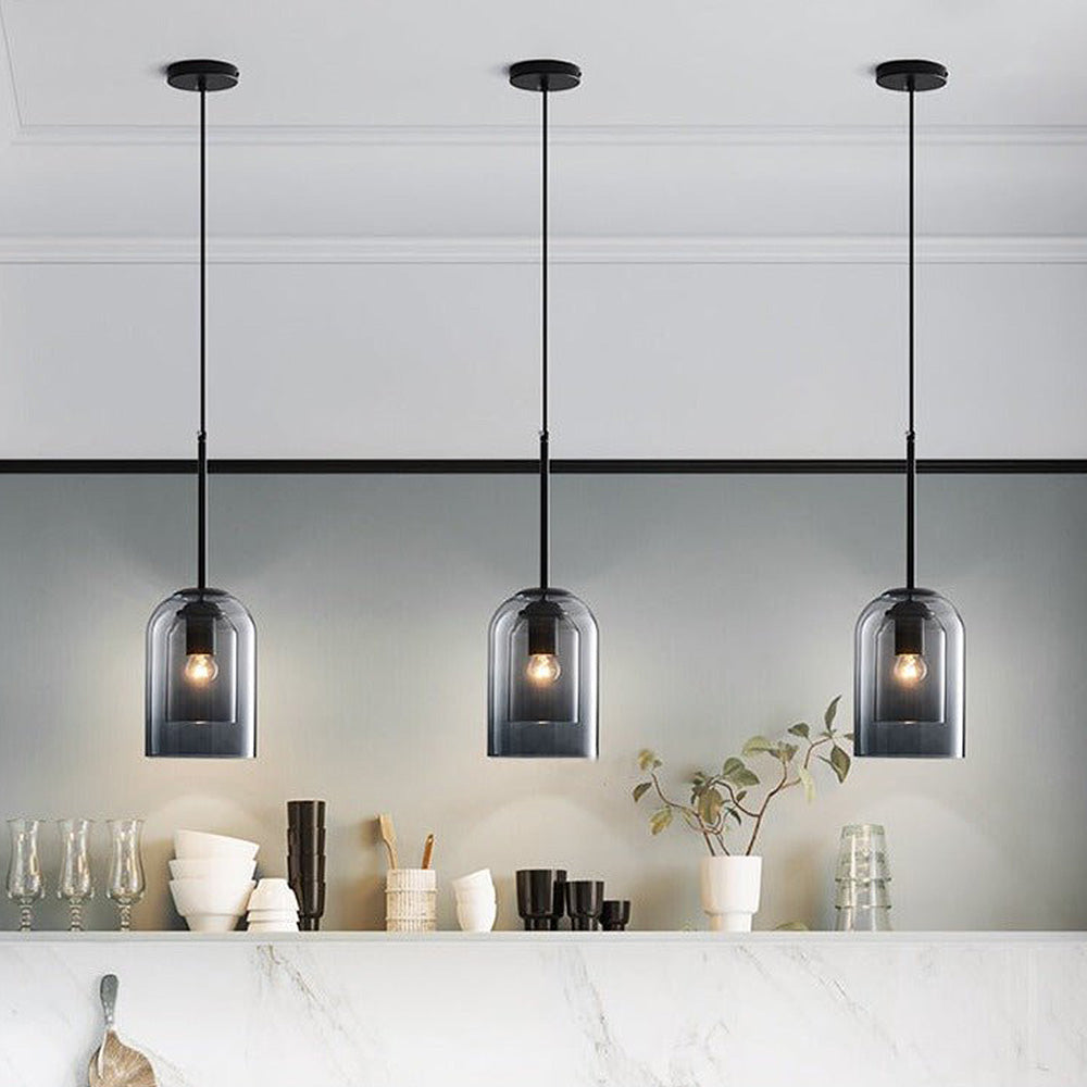 Hanglamp Minimalistisch met Dubbele Glazen Kap en E14 Fitting