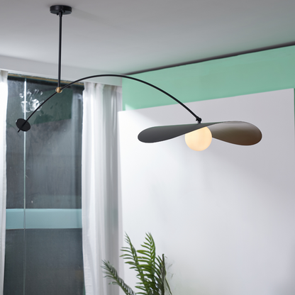 Hanglamp Minimalistisch met Gebogen Arm en Schijfvormige Kap