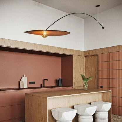 Hanglamp Minimalistisch met Gebogen Arm en Schijfvormige Kap