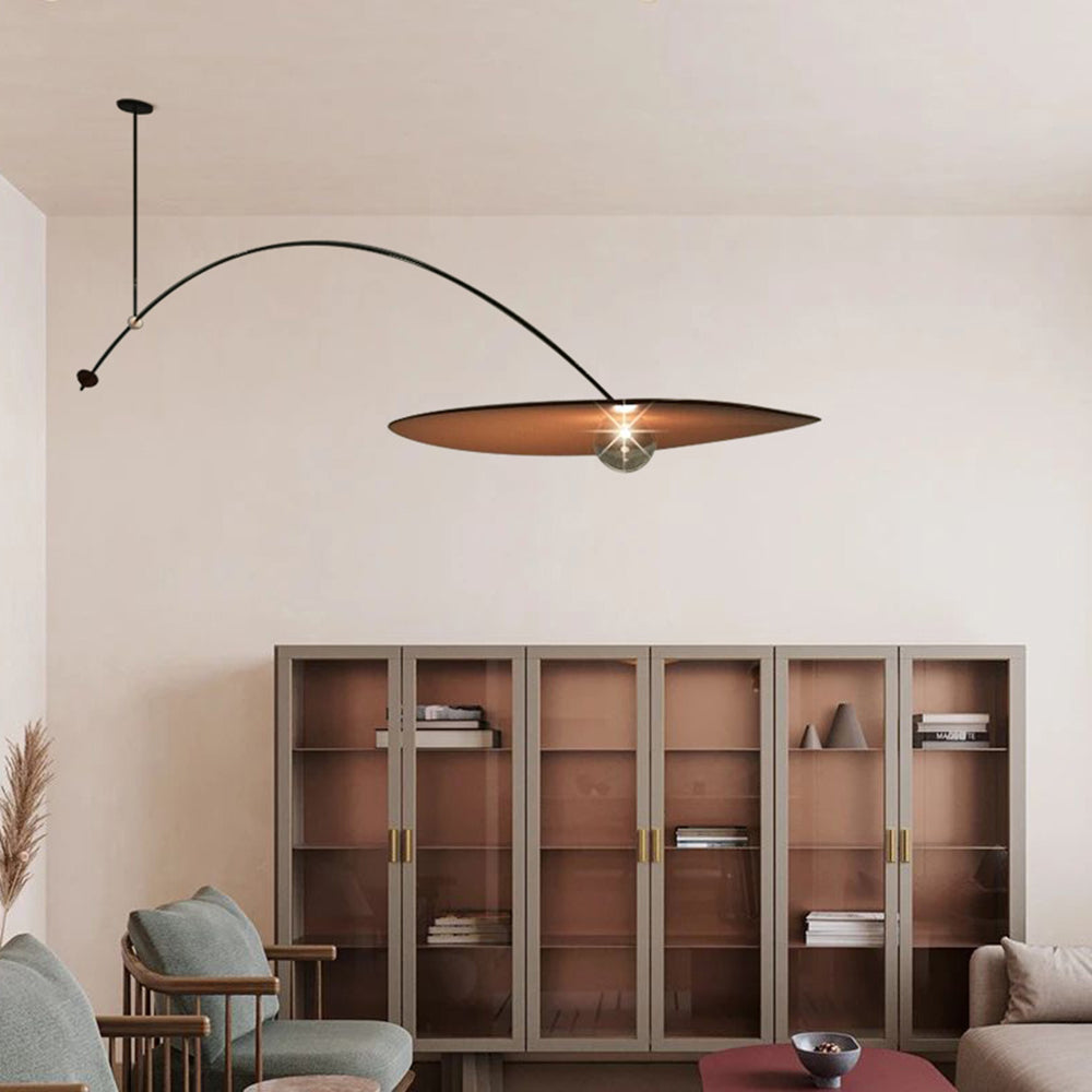 Hanglamp Minimalistisch met Gebogen Arm en Schijfvormige Kap