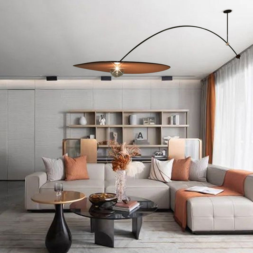 Hanglamp Minimalistisch met Gebogen Arm en Schijfvormige Kap