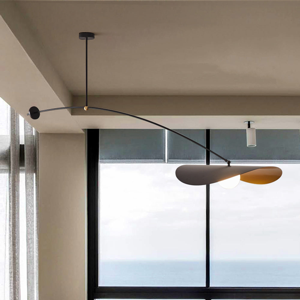 Hanglamp Minimalistisch met Gebogen Arm en Schijfvormige Kap