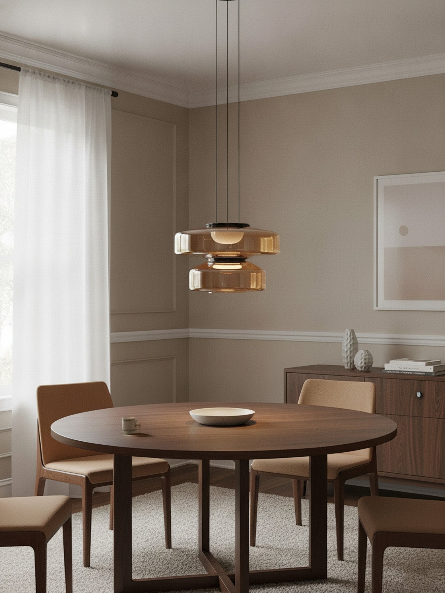 Hanglamp Minimalistisch met Gelaagd Glazen Kap en Verstelbare Hoogte