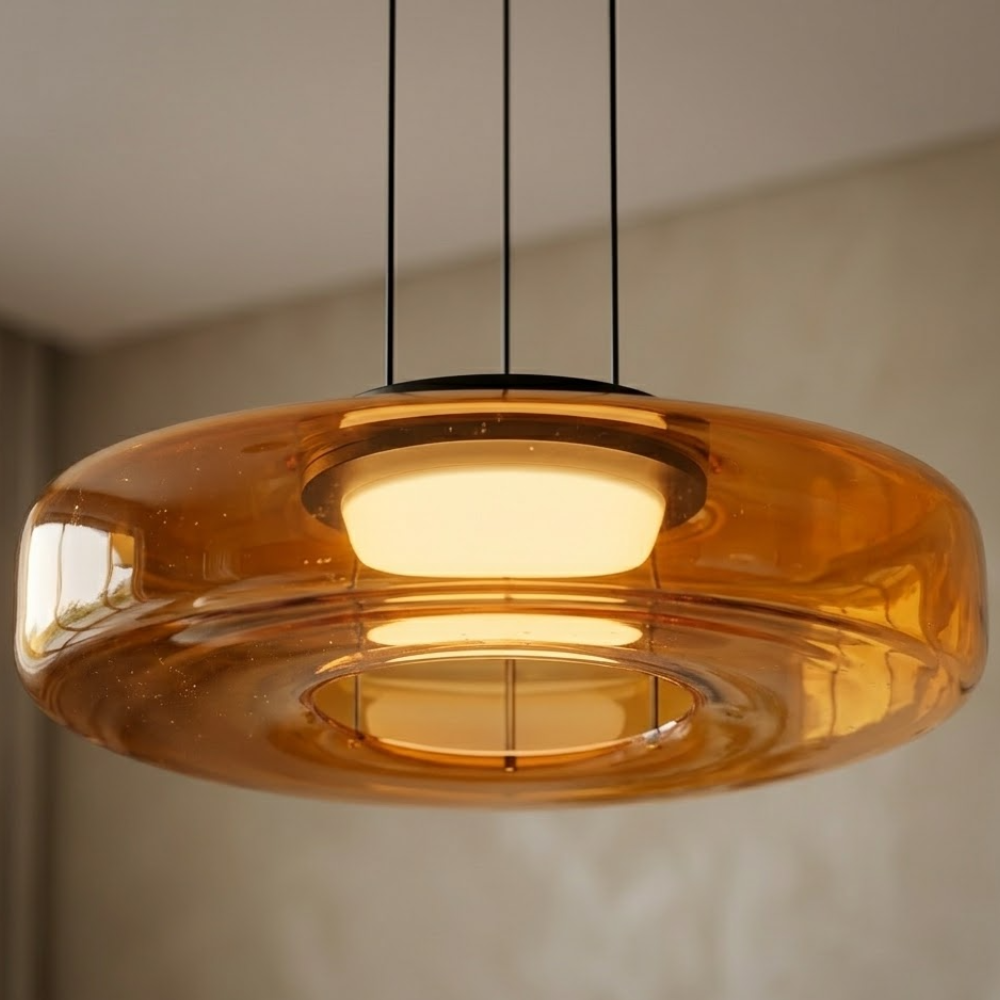 Hanglamp Minimalistisch met Gelaagd Glazen Kap en Verstelbare Hoogte