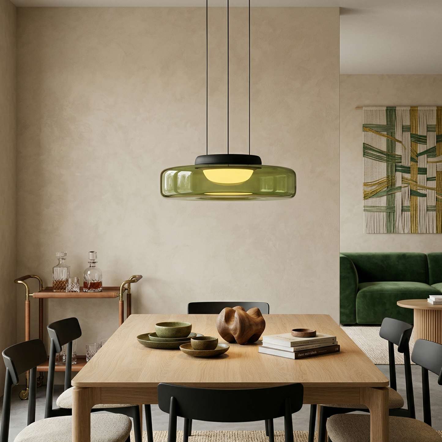 Hanglamp Minimalistisch met Gelaagd Glazen Kap en Verstelbare Hoogte