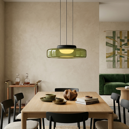 Hanglamp Minimalistisch met Gelaagd Glazen Kap en Verstelbare Hoogte