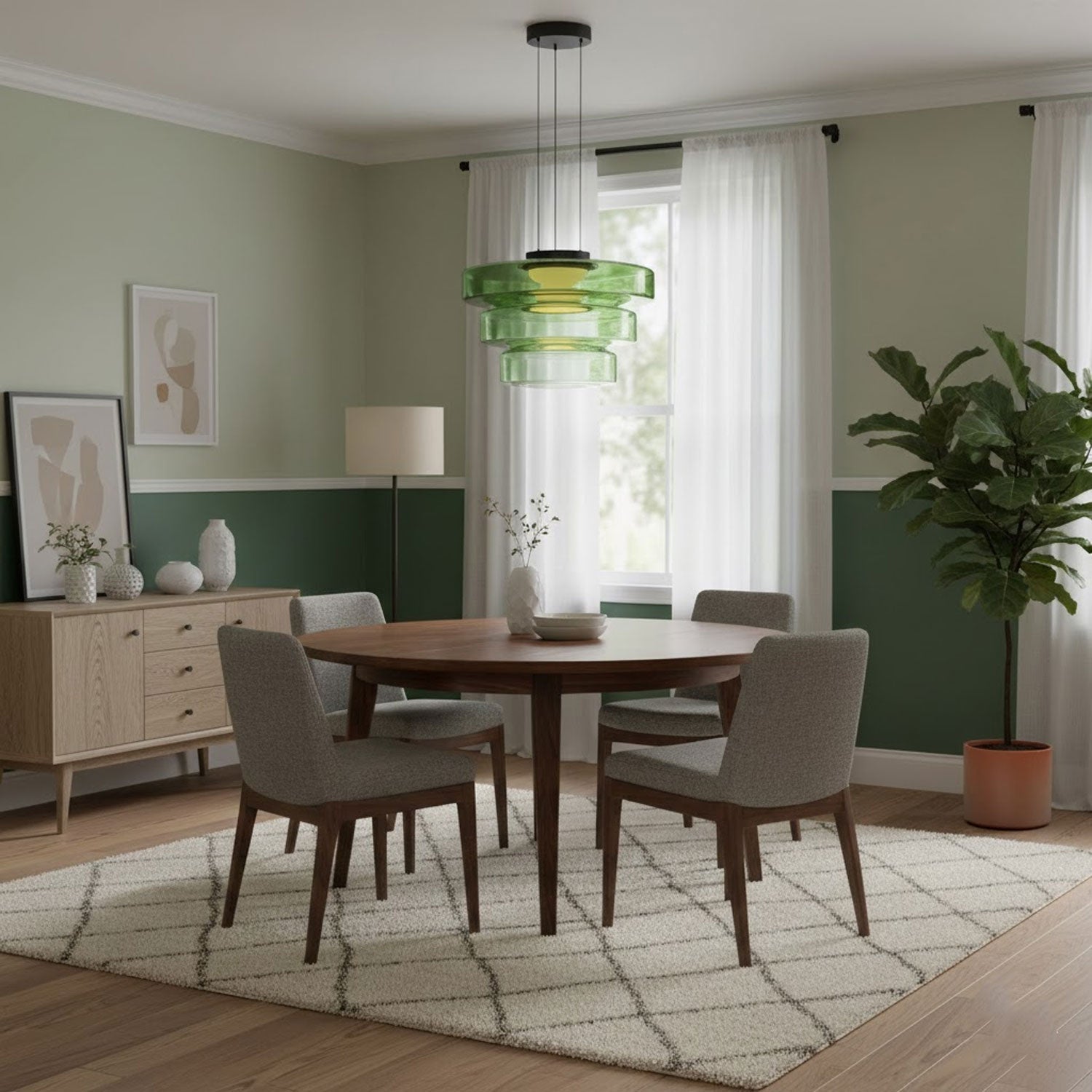Hanglamp Minimalistisch met Gelaagd Glazen Kap en Verstelbare Hoogte