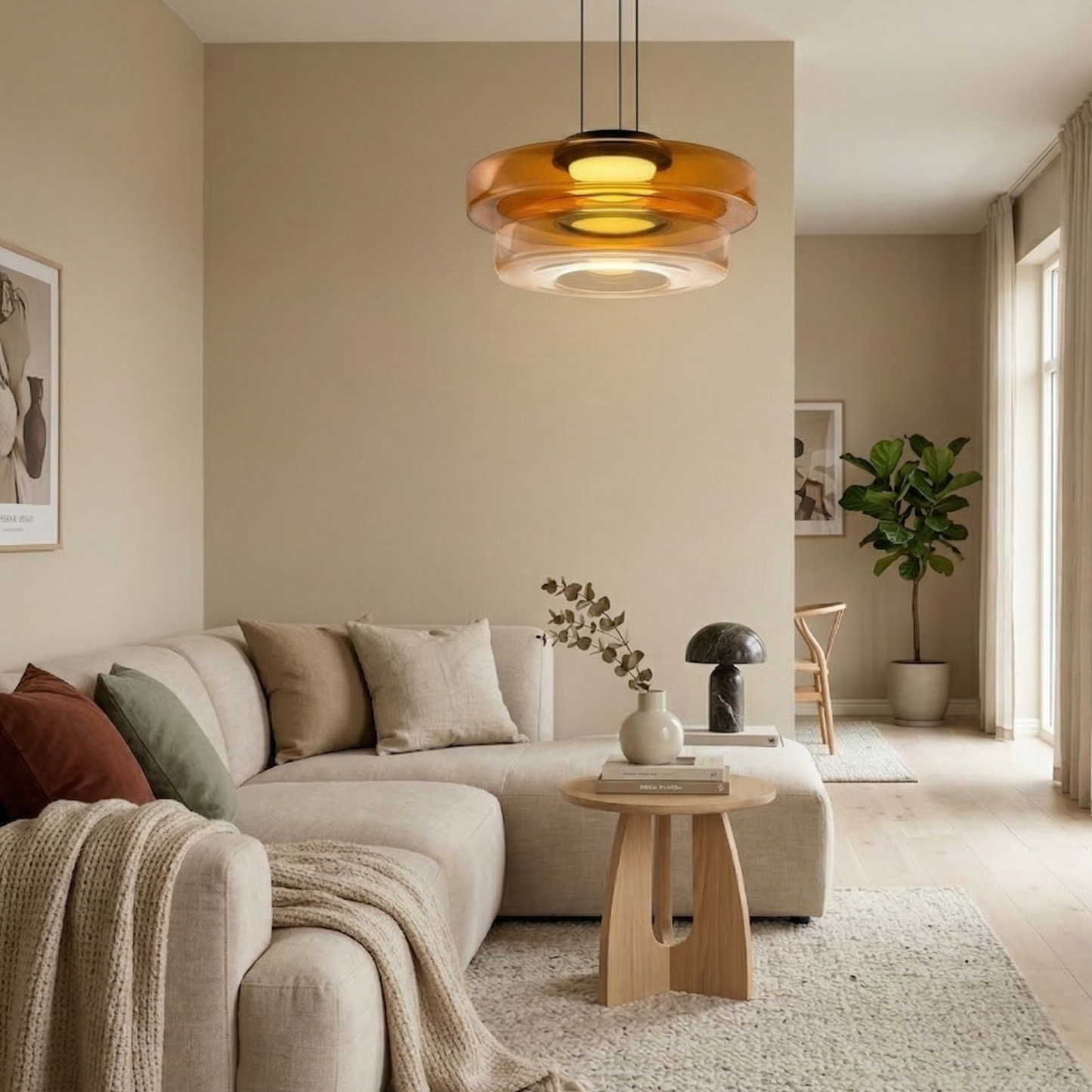 Hanglamp Minimalistisch met Gelaagd Glazen Kap en Verstelbare Hoogte