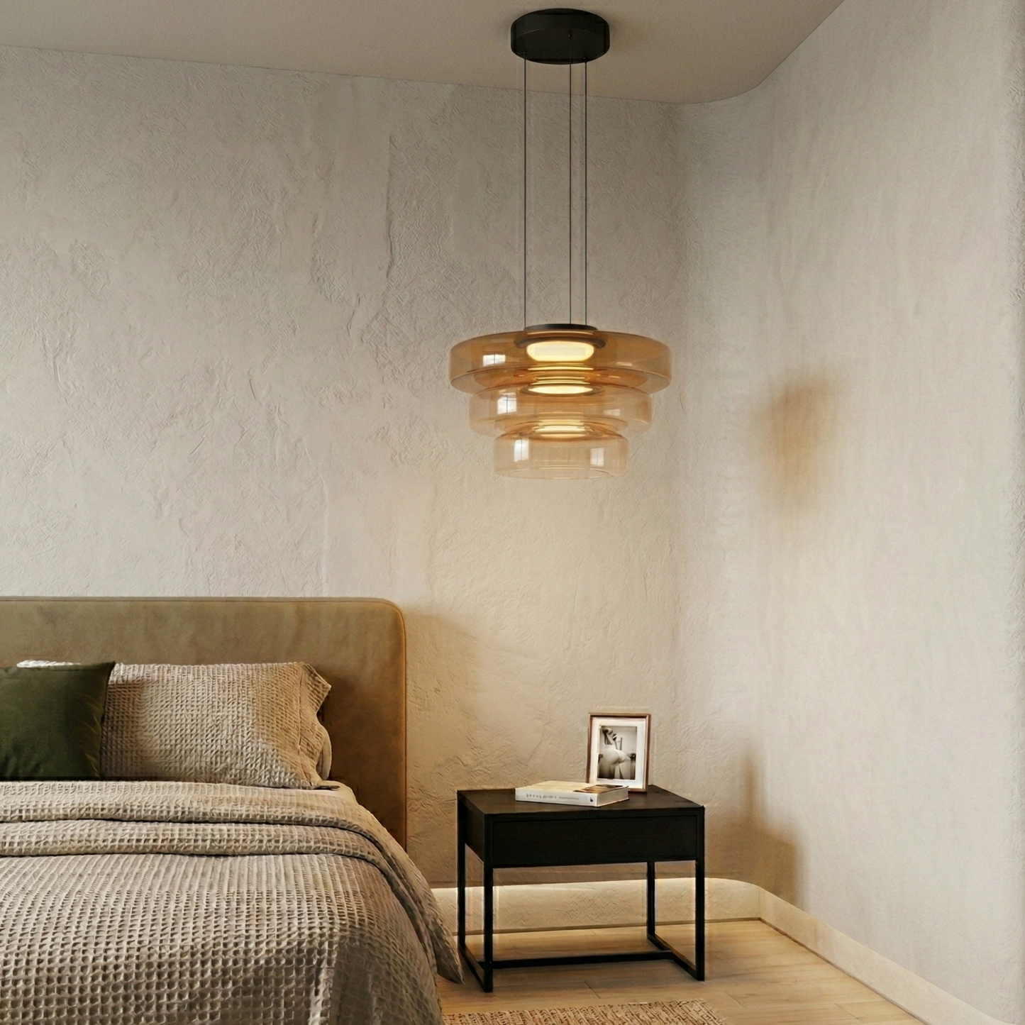 Hanglamp Minimalistisch met Gelaagd Glazen Kap en Verstelbare Hoogte