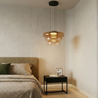Hanglamp Minimalistisch met Gelaagd Glazen Kap en Verstelbare Hoogte