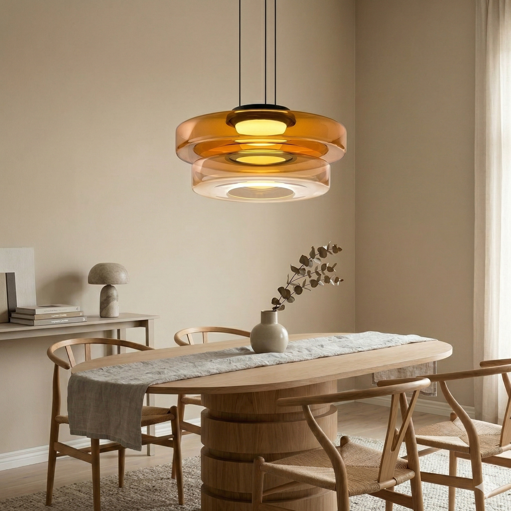 Hanglamp Minimalistisch met Gelaagd Glazen Kap en Verstelbare Hoogte