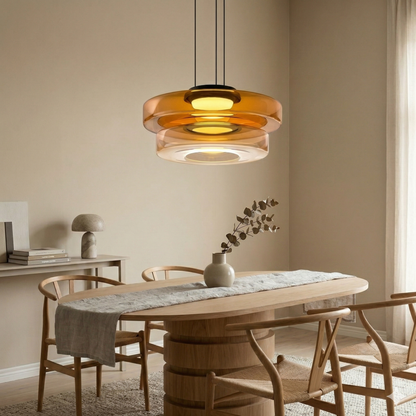 Hanglamp Minimalistisch met Gelaagd Glazen Kap en Verstelbare Hoogte