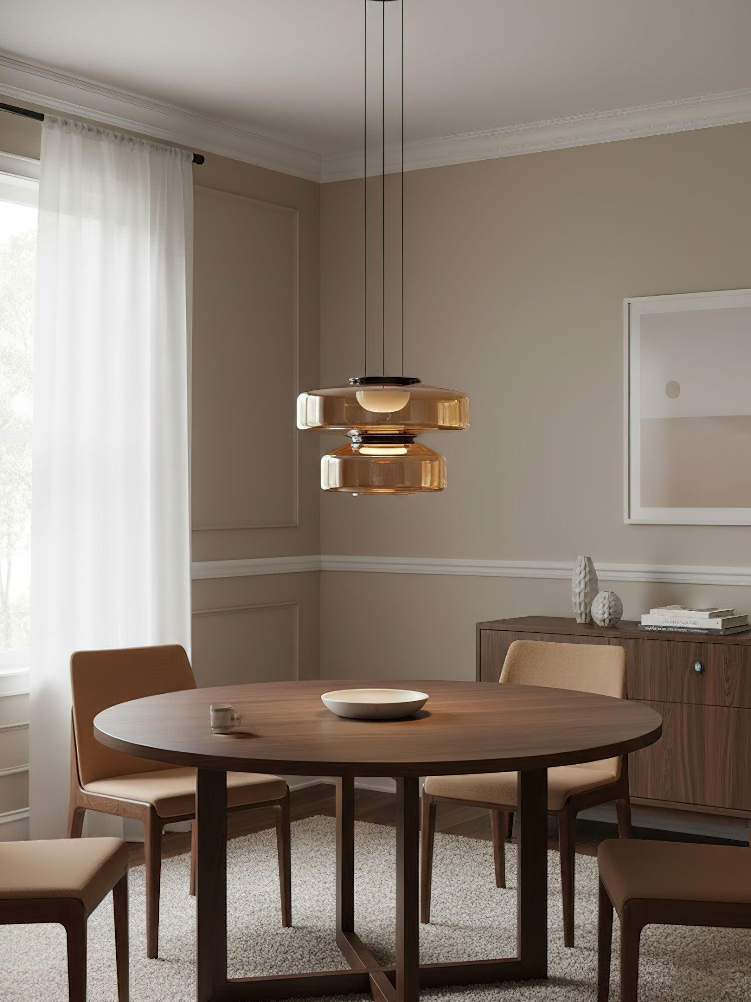 Hanglamp Minimalistisch met Gelaagd Glazen Kap en Verstelbare Hoogte