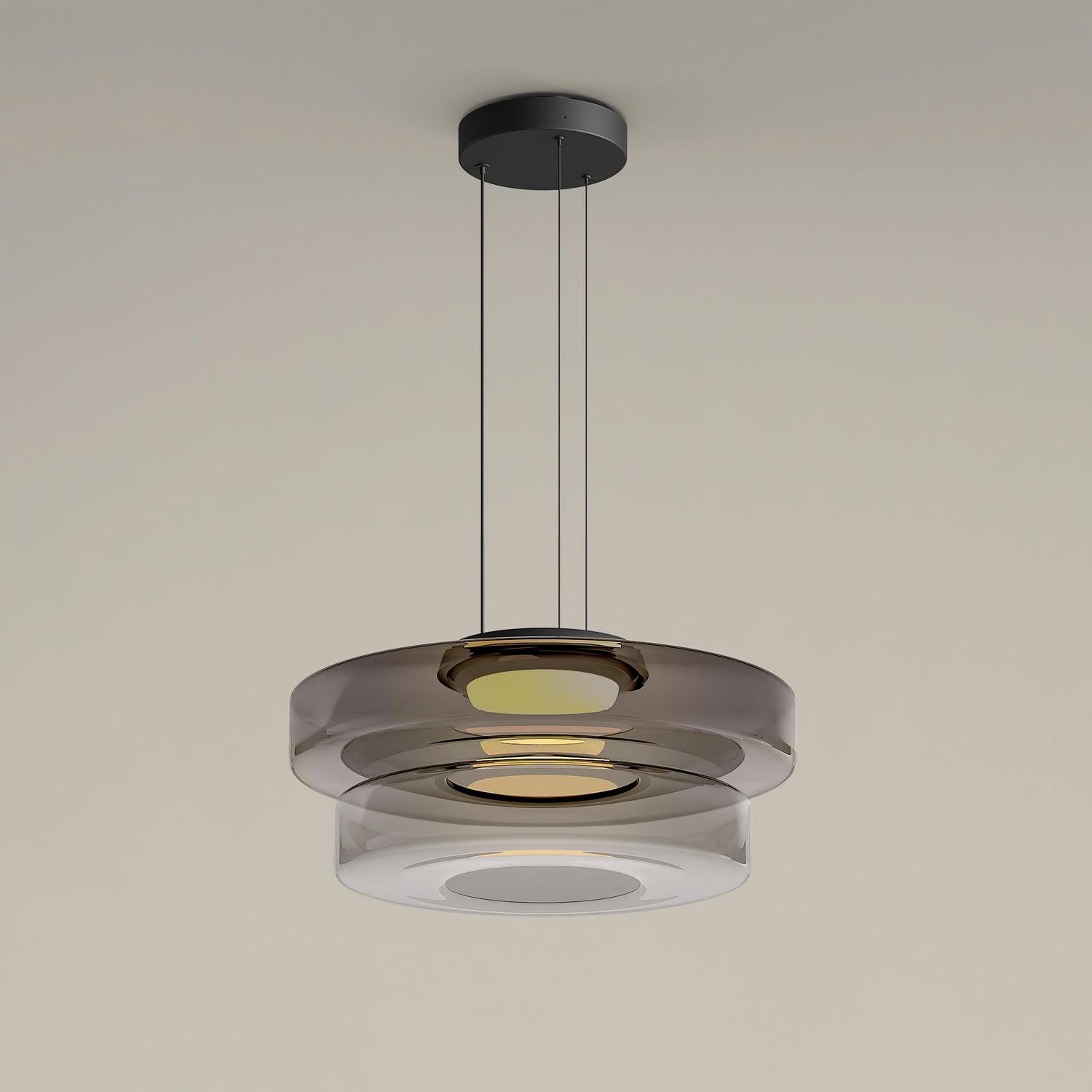 Hanglamp Minimalistisch met Gelaagd Glazen Kap en Verstelbare Hoogte