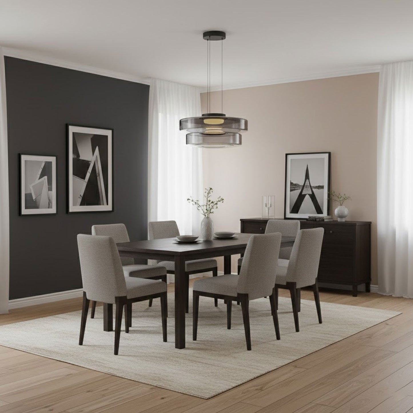 Hanglamp Minimalistisch met Gelaagd Glazen Kap en Verstelbare Hoogte