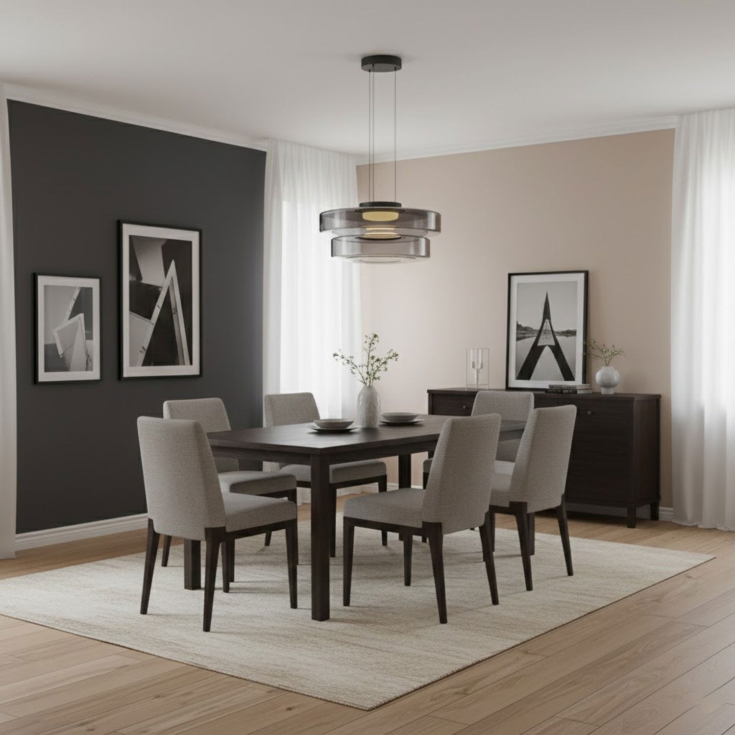Hanglamp Minimalistisch met Gelaagd Glazen Kap en Verstelbare Hoogte