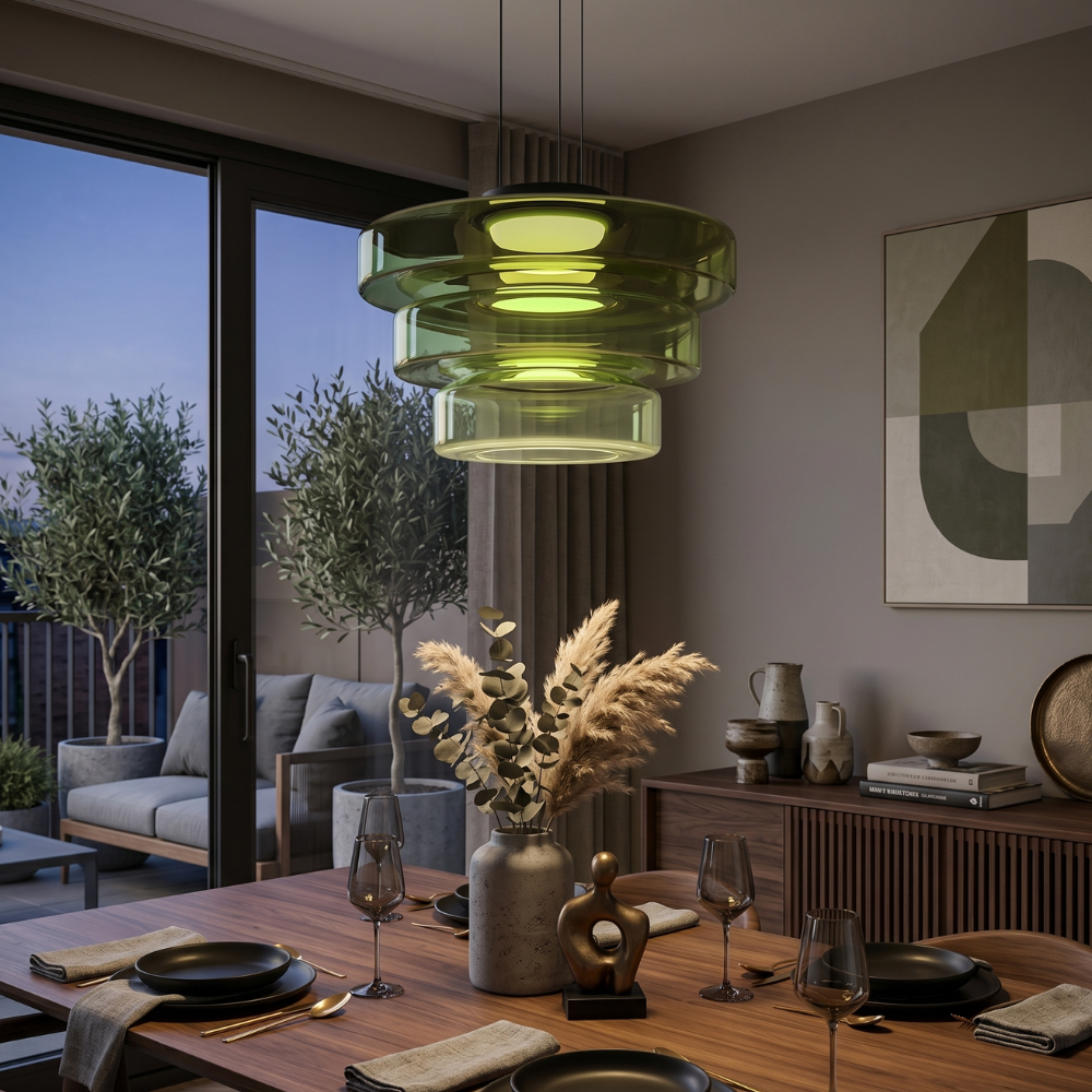 Hanglamp Minimalistisch met Gelaagd Glazen Kap en Verstelbare Hoogte