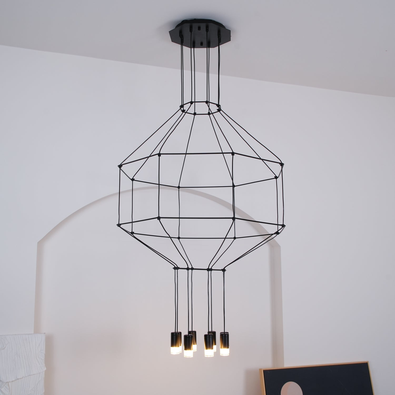 Hanglamp Minimalistisch met Geometrisch Draadframe en LED Spots
